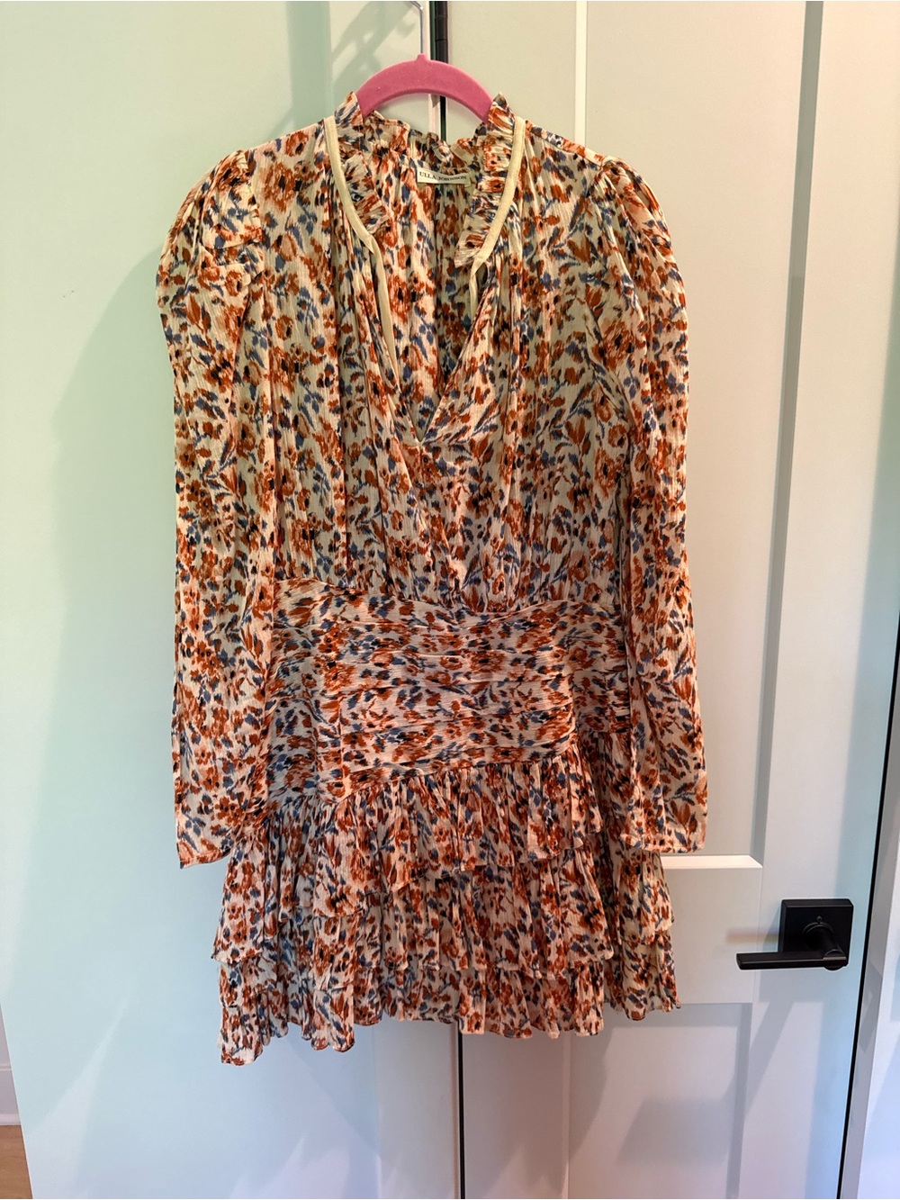 Ulla Johnson Floral Tiered Long-Sleeve Mini Dress - Rust & Ivory